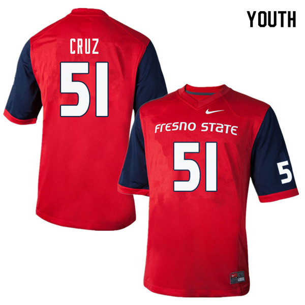 Youth #51 Alex Cruz Fresno State Bulldogs College Football Jerseys Sale-Red - Click Image to Close